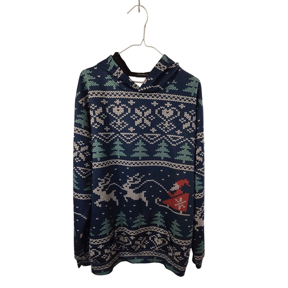 John‎ Hancock Ugly Christmas Sweater Hoodie Santa Reindeer Trees XXXL /0109